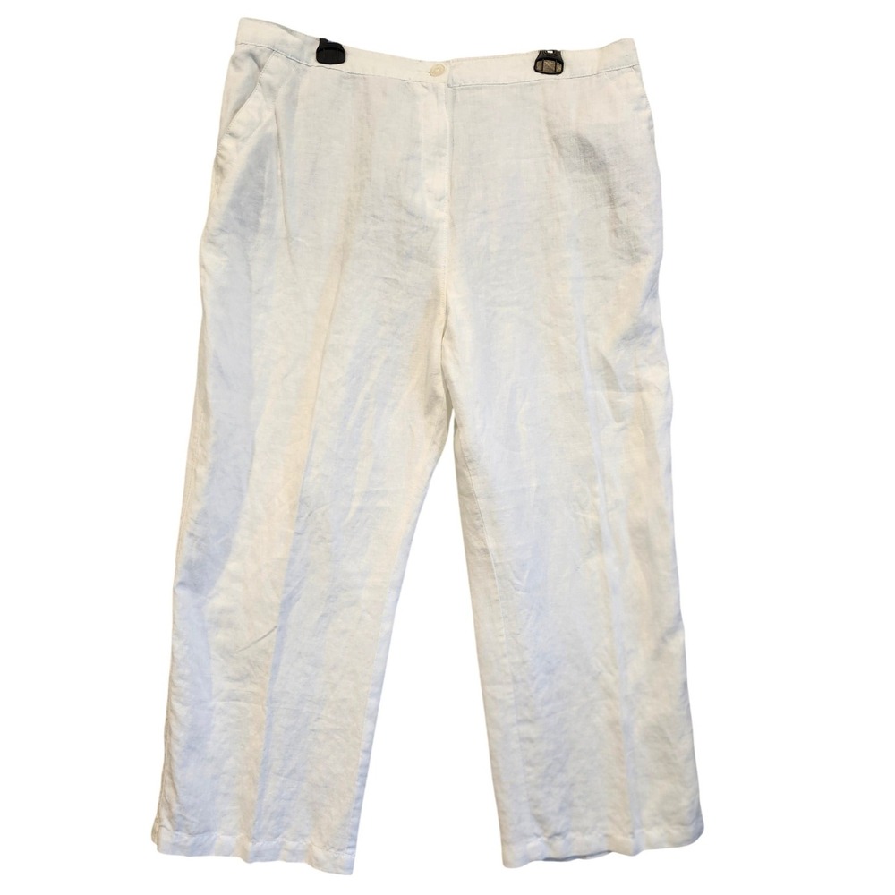 LL Bean Classic Fit Straight Leg 100% Linen Pants White Plus Size 20W-REG 0KFA7